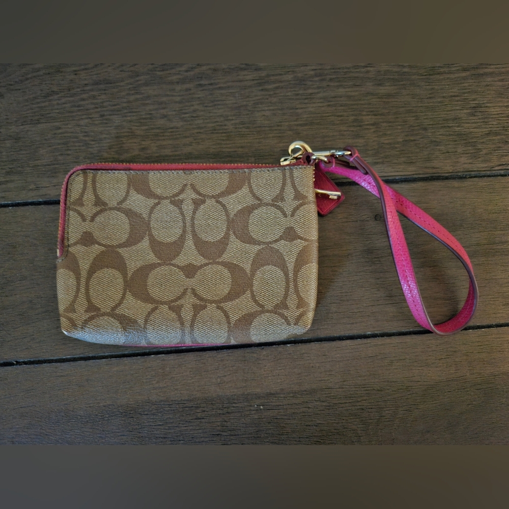 Coach Fuchsia and Tan Wristlet - Picture 2 of 2